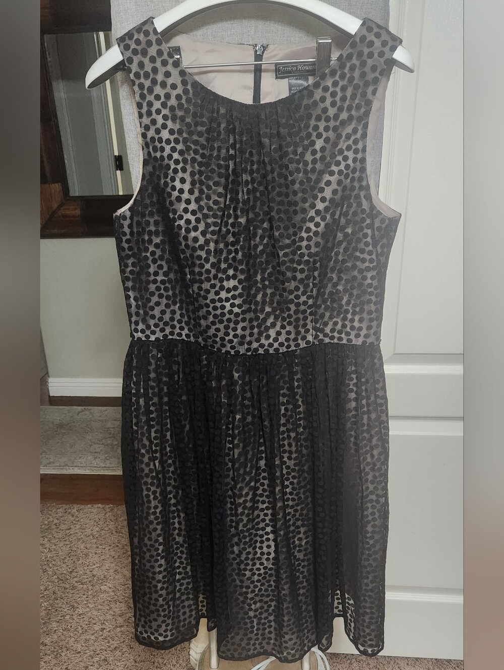 Jessica Howard Polka Dot Mesh Fit & Flare Cocktail Dress - Size 10